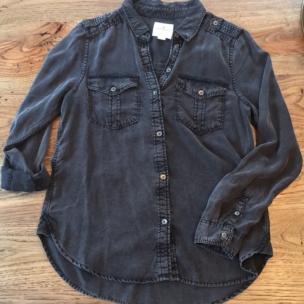 American Eagle Boyfriend Utility Button Down Top